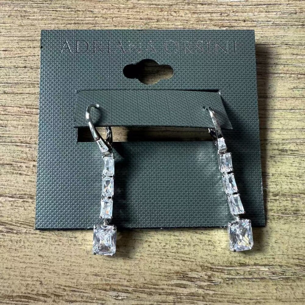 ADRIANA ORSINI New Rhodium Plated & Cubic Zirconia Linear Drop Earrings